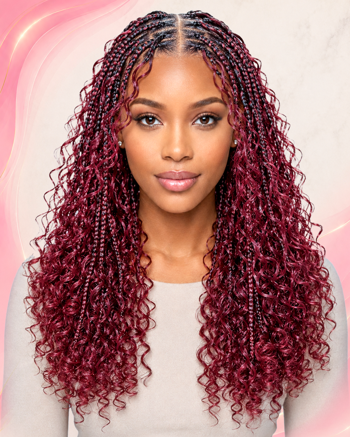 Front view red curls and braids